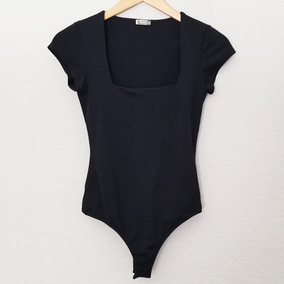 Free People Intimately Square Eyes Bodysuit Black XS Cap Sleeves Square Neck $58 - Picture 6 of 15